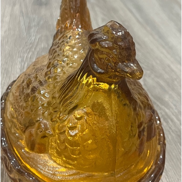 Vintage Amber Glass Nesting Hen Chicken Dish L E Smith - Picture 8 of 9
